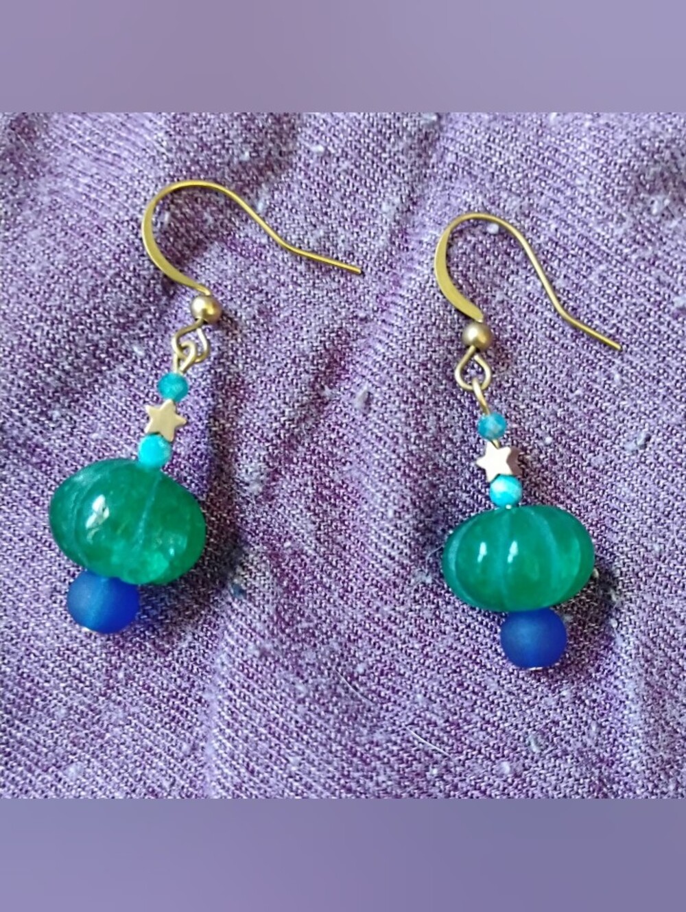 Whimsical Emerald and Baby Star Earrings